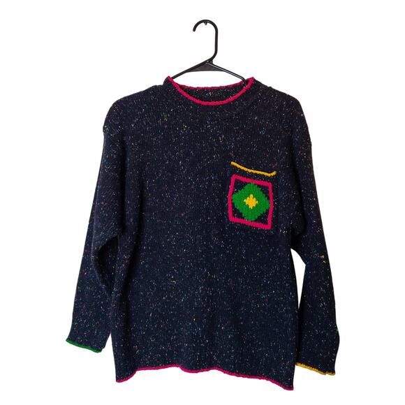 Vtg 90s Exchange Unlimited Wool Blend Geometric Donegal Speckled Sweater Small - Picture 1 of 9